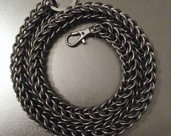 1/2" Black Chainmail Wallet Chain - Chainmaille Wallet Chain - Mens Womens Unisex Chain - Black Goth Emo Chain - Large Thick Chunky Chain