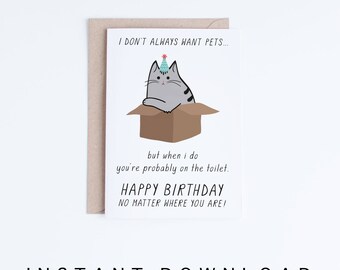 Birthday Card Printable Happy Birthday Cat Digital Card