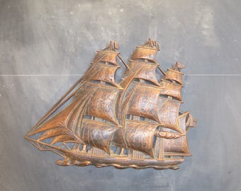 Vintage Sailing Pirate Ship Wall Hanging Syroco Coppercraft Guild