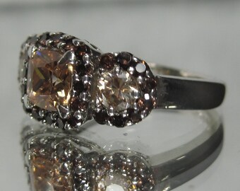 Vintage Sterling Silver Citrine Three Thone Gemstone Ring Sz 7 M722