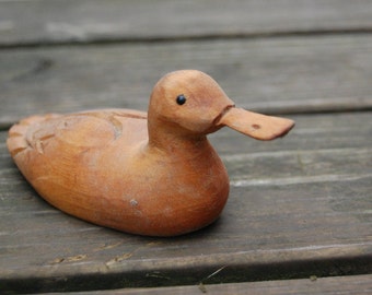 Sculpture Tremblay Canada Carved Wood Duck - Hand Carved Wooden Duck Made in Canada - Rustic Mallard Duck - Unpainted Carved Wood Duck SALE