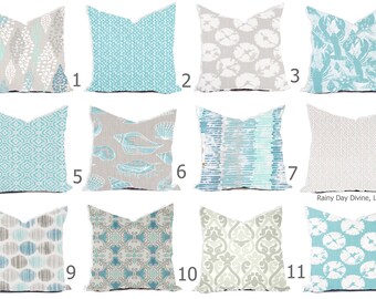 Pillow Covers Custom - French Gray Aqua Turquoise Coastal White GeoTraditional Modern- All sizes 16x16 18x18 Throw Toss Accent Pillow