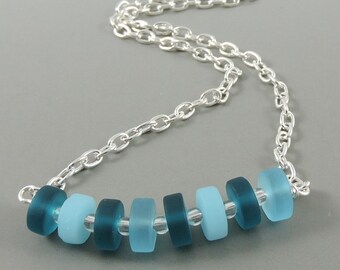 Faux Sea Glass Necklace, Blue Teal Necklace, Frosted Glass Jewelry, Summer Necklace, Beach Jewelry, Stocking Stuffer