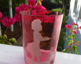 Antique Mary Gregory Cranberry Glass Tumbler