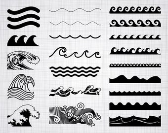 Wave SVG Bundle, Wave SVG, Wave Clipart, Wave Cut Files For Silhouette, Files for Cricut, Wave Vector, Ocean Waves Svg, Dxf, Png, Wave Decal