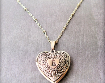 Personalized heart locket necklace silver locket gift PLATED heart with initial Girlfriend gift Photo locket Bridesmaid gift