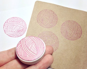 Knitting rubber stamp, knitting handmade rubber stamp, handmade rubber stamp, ball of yarn rubber stamp, handmade yarn stamp, yarn stamp