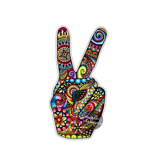 Download Hippie Peace Sign Hand Sticker Colorful Flower Car Decal