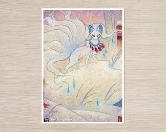 Alolan Ninetales / Fox Kitsune Yokai / Japanese Style Art / 5x7 Fine Art Print