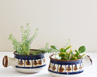 Retro Soup bowl - Ramekin - Upcyled Plant Holders - Bohemian Home Decor - Made in Korea- One Left - 70's Stoneware - 1970's Era