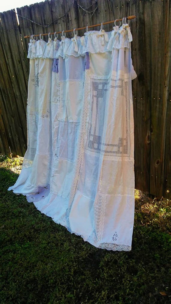 Shabby Chic Shower Curtain/Vintage embroidery/Vintage