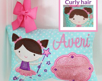 Tooth fairy pillow girl, Personalized tooth pillow, Customize hair eye and hair color, Christmas gift girl, Babyshower gift, Flowergirl gift