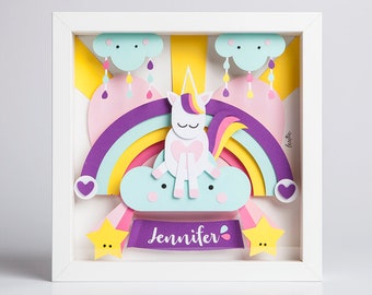 Gift Papercut 3d for baby girl personalized for the nursery or outdoor unicorn Newborn Baby gift Unicorn
