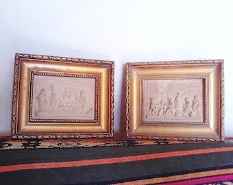 2 frames French ancient petrified limestone. Craft Clermont-Ferrand French - France