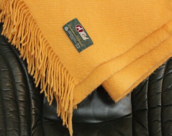 Wool Blanket, Mid Century, Yellow 100% wool, Vintage KID of Finland