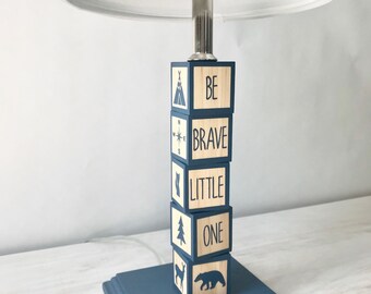 Woodland Nursery decor /woodland lamp/ nursery light/ nursery lamp/ baby gift/ baby decor/ wooden nursery block/ nursery lamp/nursery blocks