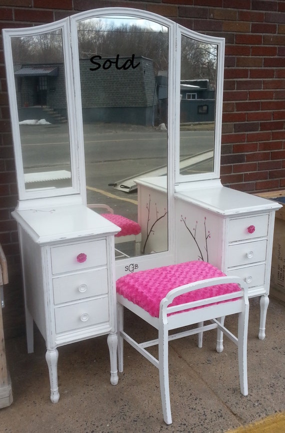 Circa 20's Antique White Vanity Dressing Table Salvaged
