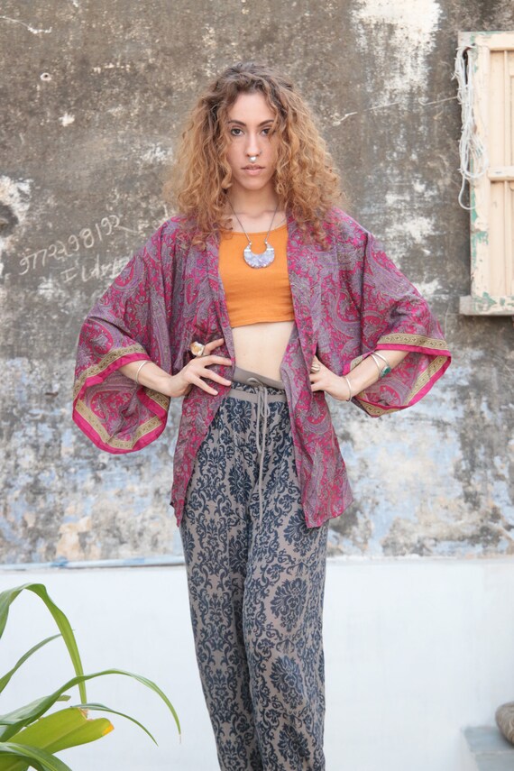 PINK PAISLEY KIMONO - Stevie nicks - Crop top - Cover Up - Bohemian Kimono - Kaftan - Bespoke - Handmade - Beach - Summer - Maternity