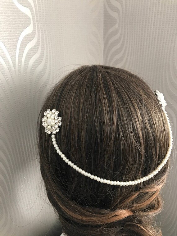 Items similar to Pearl Hair chain bridal hair chain hair