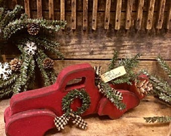 Primitive Iconic "Little Red Truck" Handmade Wood Rustic Holiday Decor