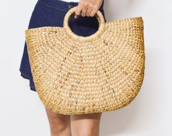 Beach bag • Straw bag • Weaving seagrass • straw handbag • top handle bag • handmade bag • boho bag • straw purse from Thailand #09