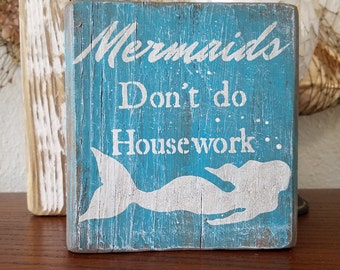 Mermaid block wooden block painted block nautical decor