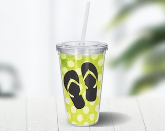 Flip Flops Polka Dots 16 ounce Double Wall Acrylic Cup and Straw