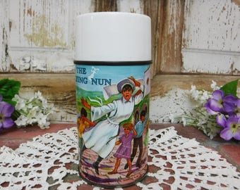 Aladdin thermos/Collectible thermos Bottle/Metal Glass Lined/The Flying Nun TV Show Lunchbox thermos/1968/60's Vintage