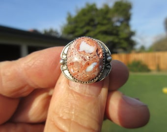 Sterling Silver Mexican Fire Opal Ring - Size 8 - FREE RESIZING