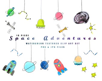 Space Adventures No 1 Watercolor Clip Art l Instant Download