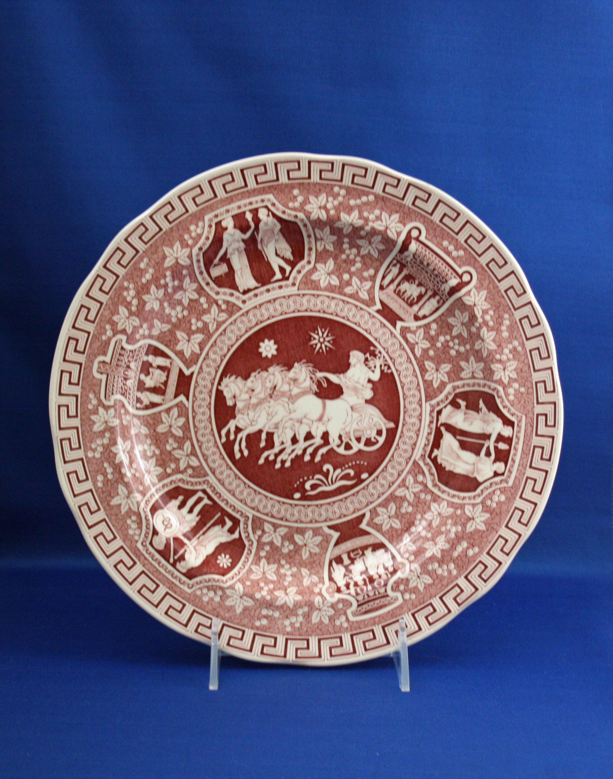RARE Vintage Spode Plate Red Greek Transferware Scalloped Edge 10.5