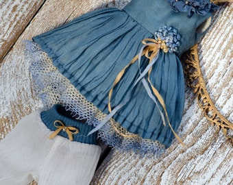 Outfit for Blythе/Blythe Clothing /vintage style Blythe dress/ Blythe dress/ blythe dress blue/ dress for blythe with lace