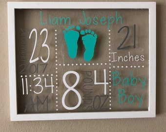Baby Announcment Frame, Birth, Birth Announcment, New Baby Gift, Nursery Wall Decor, Baby Shower