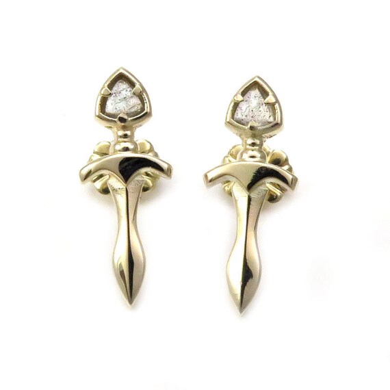 14k Gold Dagger Post Earrings with Labradorite Trillions - Ready to Ship