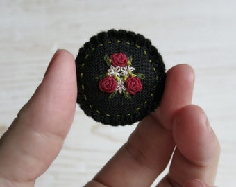 Red Rose Brooch, Floral Embroidered Brooch, Gift For Her, Gift For Mom, Textile Art Brooch, Gift Under 40, Red Black Brooch