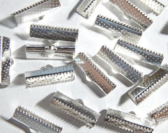 20mm Silver Ribbon End Clamps - Crimp Fasteners - Closures, 20 PC (INDOC11)