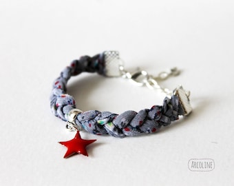 Child Red Star gray braided fabric bracelet