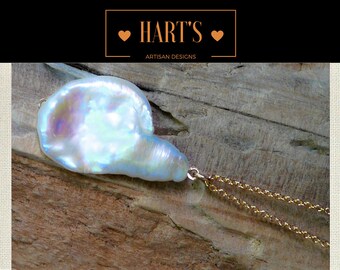 Jumbo Biwa Pearl 14K Gold Pendant Necklace