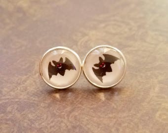 20% OFF -Black and white bat Halloween Cabochon Stud earrings,Earring Post,Gift Idea