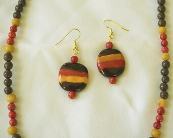 Kazuri Earrings and Stone Necklace Set