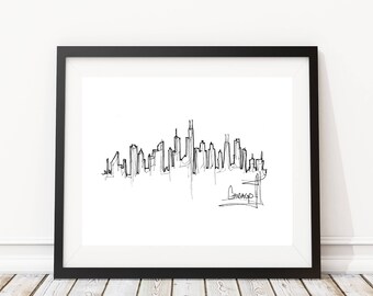 Chicago Skyline Drawing | Original artwork | Architectural drawing | Pen and Ink by hand | 8x10 Wall Print