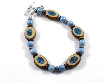 Handmade Bracelet, Blue Brown Bracelet, Blue Jeans Bracelet, Czech Glass Bracelet, Beaded Bracelet, Boho Bracelet, Denim Blue Bracelet, B022