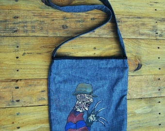 Horror movie purse, villain purse, scary movie purse, scary slasher, bad dream villain, villain purse, classic horror painted purse,