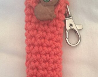 Kitten Lip Balm Holder - Ginger Cat Chapstick Case - Lip Balm Cozy Keyring - Gifts for Her - Stocking Stuffers