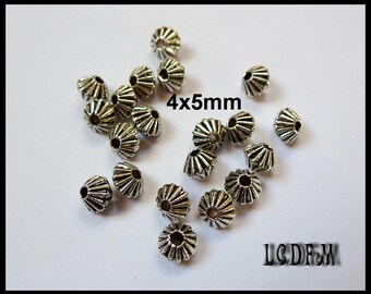* ¤ 20 ribbed Bicone silver metal beads - 5x4mm ¤ * #P61