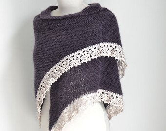 Knitted shawl, plum, purple shawl, P456