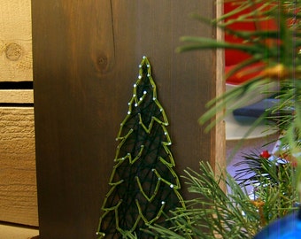 Winter Evergreen - Holiday Decoration - Modern String Art Tablet