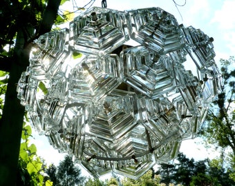 1 of 6 GERMAN BALLROOM CHANDELIER Clear Crystal Glass Hexagons Ceiling Lamp 1960s 1970s