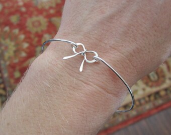 Bow bangle bracelet, bow bracelet, thank you for helping us tie the knot bracelet, bridesmaid gift, sterling silver bracelet, wire bangle