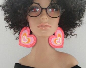 Attractive Heart Wooden Earrings Embellished with Beautiful Glitter , Heart Earrings, Handmade Earrings, Fashion Earrings, Women's Earring